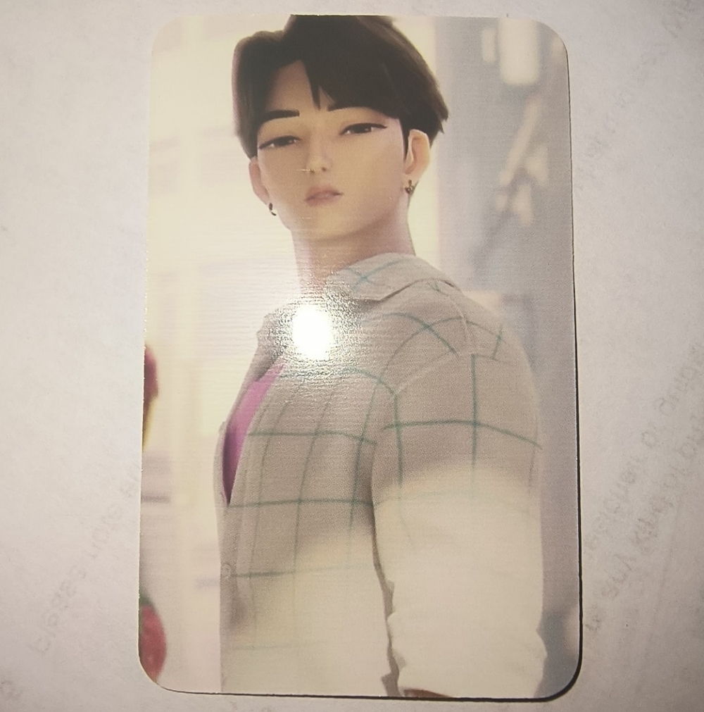 Stylized Male Character Photo Card with Plaid Shirt and Pink Tee